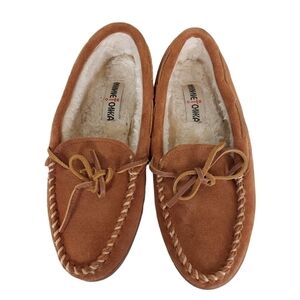 Minnetonka Brown Suede Moccasin Slipper Womens Sz 8 Rubber Sole Shoe 3502